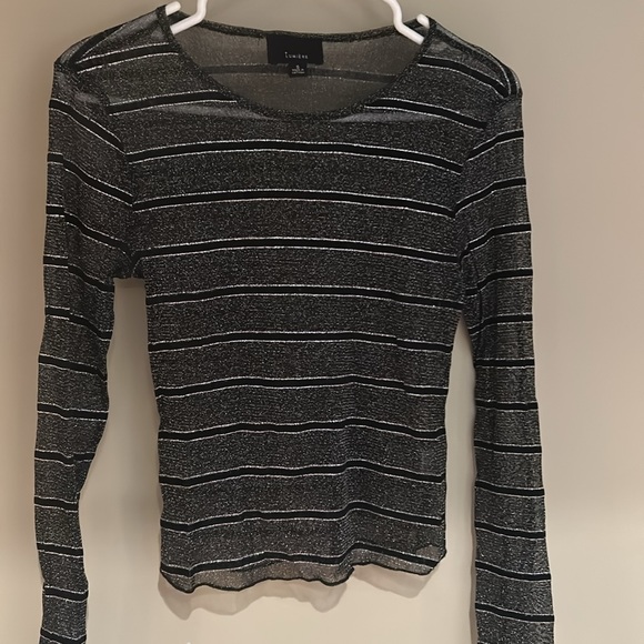 LUMIERE Women's Long Sleeve Sparkly Top in Black/Silver│Size Small - Picture 8 of 14